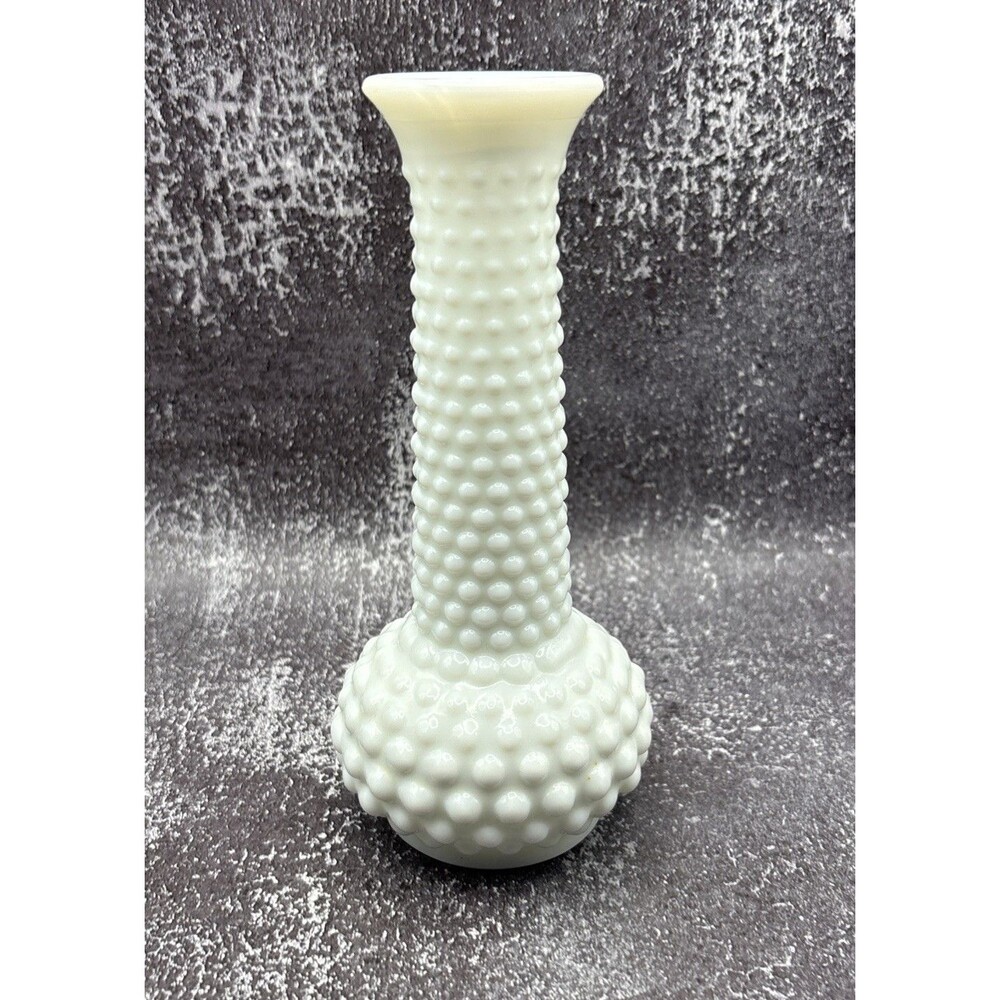 Vintage E.O. Brody Co. White Milk Glass Hobnail Bud Vase 8”